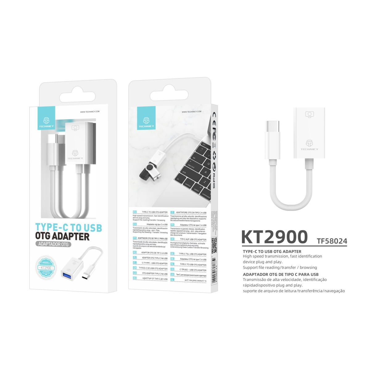 Otg Type C To Female Usb Cable White TF58024 Techancy Europe