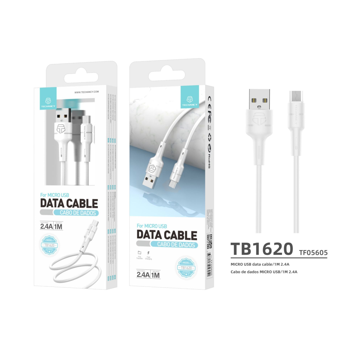Micro Usb 2A Cable 1M White - TF05605 - Techancy Europe B2B Online