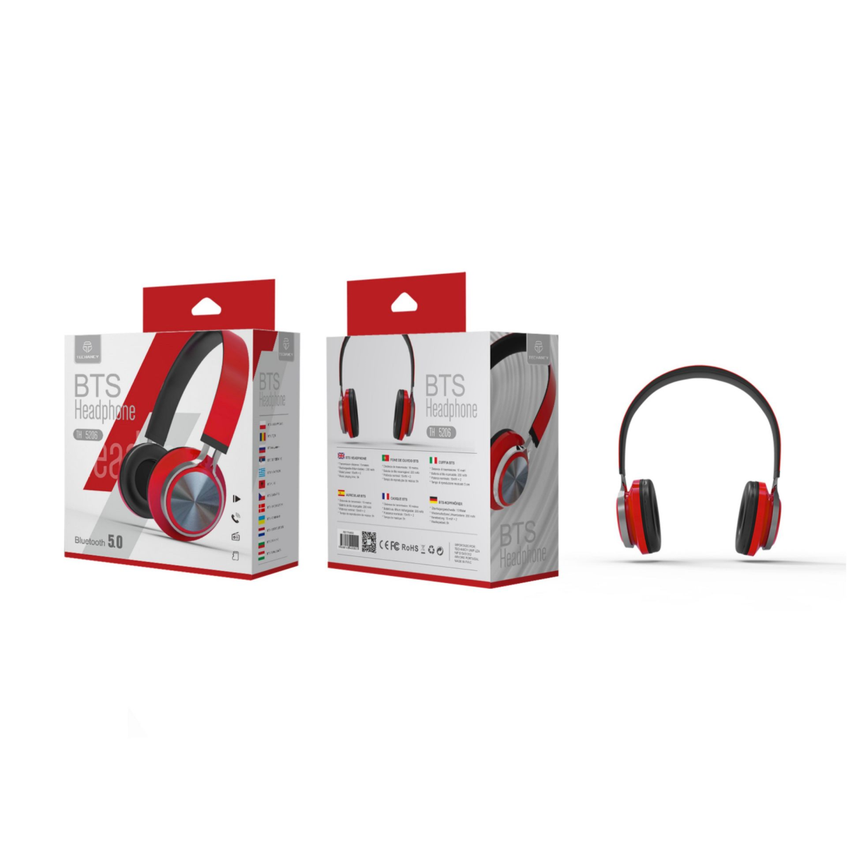 Bluetooth Headset With Microphone Bt Sd Fm Answers Calls Red